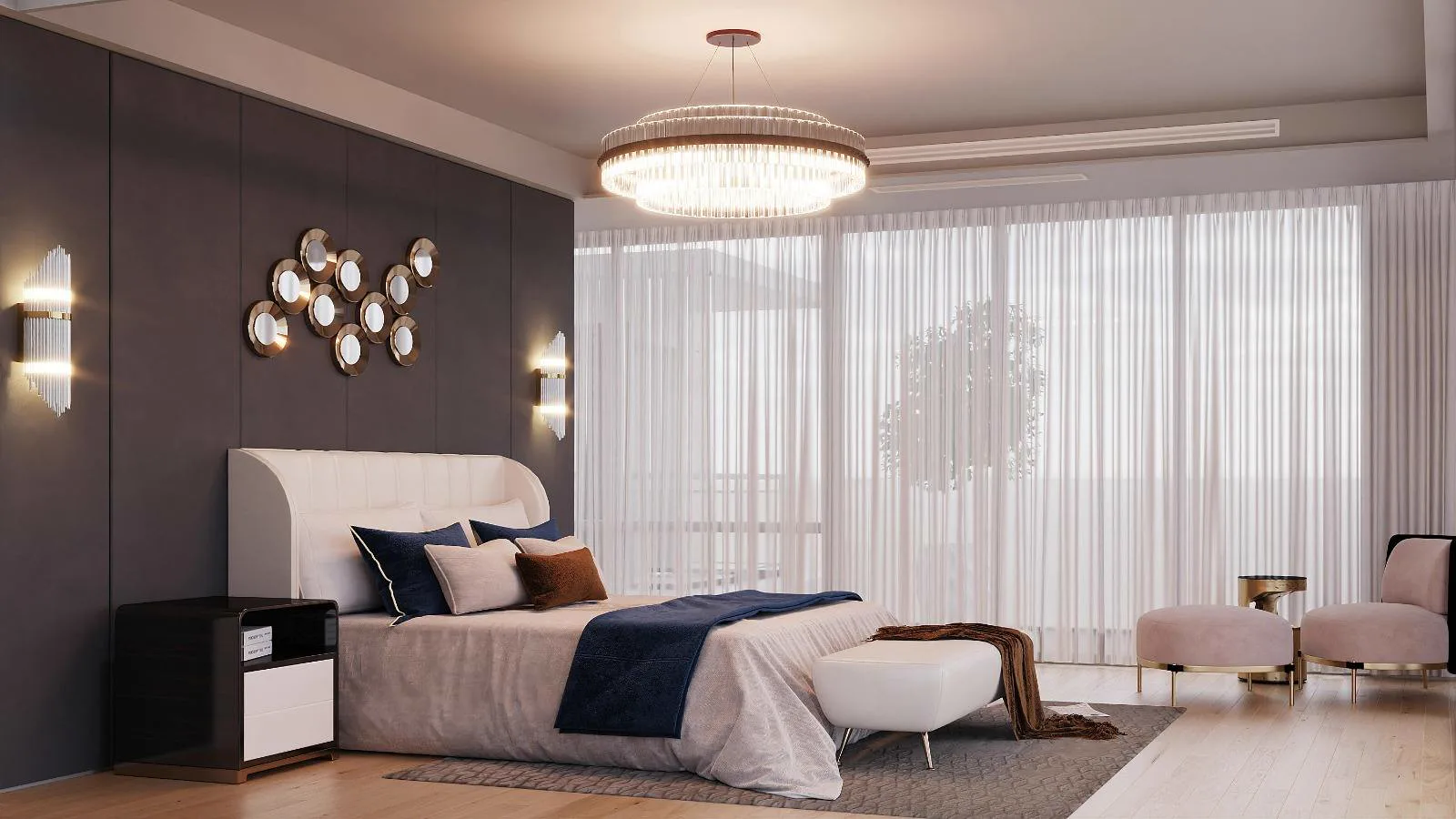 Luxury bedroom interior in a 3 BHK flat, Hyderabad
