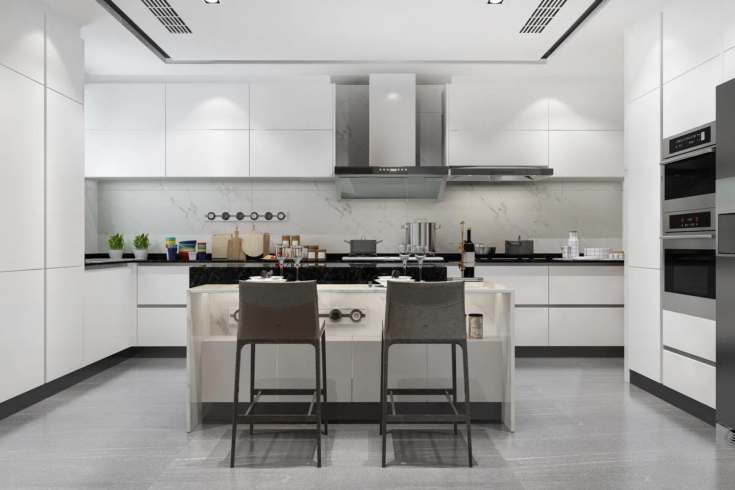 Modern kitchen interior in a premium 4 BHK apartment in Hyderabad