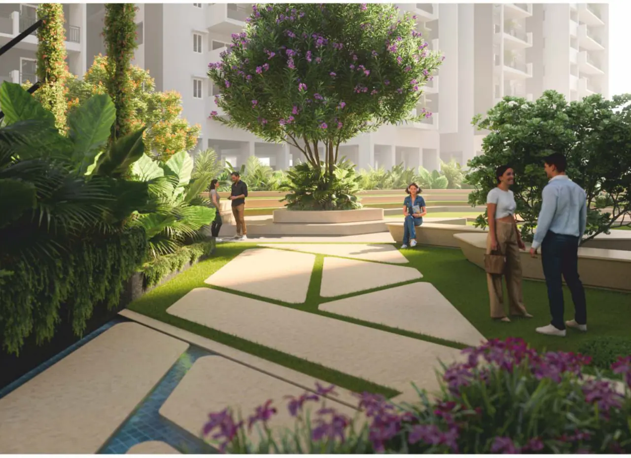 Anvita Ivana landscaped central park walkway, Kollur