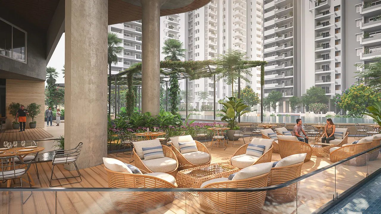 Anvita Ivana clubhouse terrace lounge deck seating, Kollur