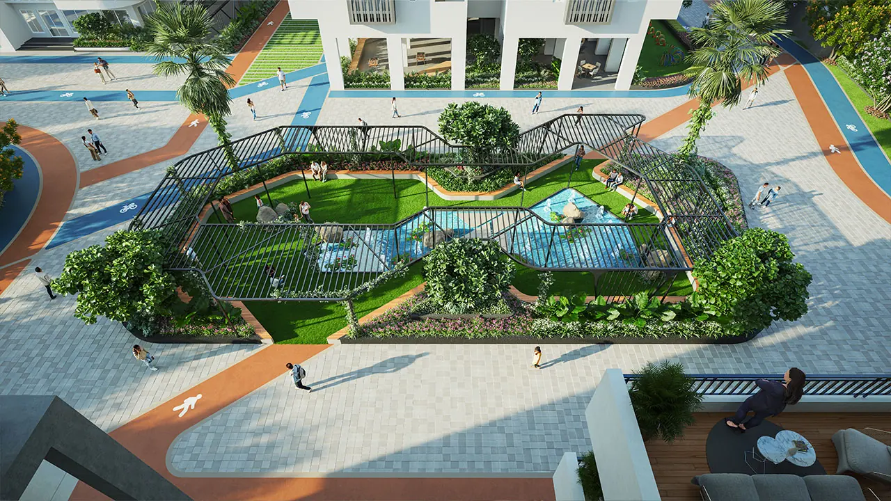 Anvita Ivana landscaped courtyard with jogging and cycling track, Kollur