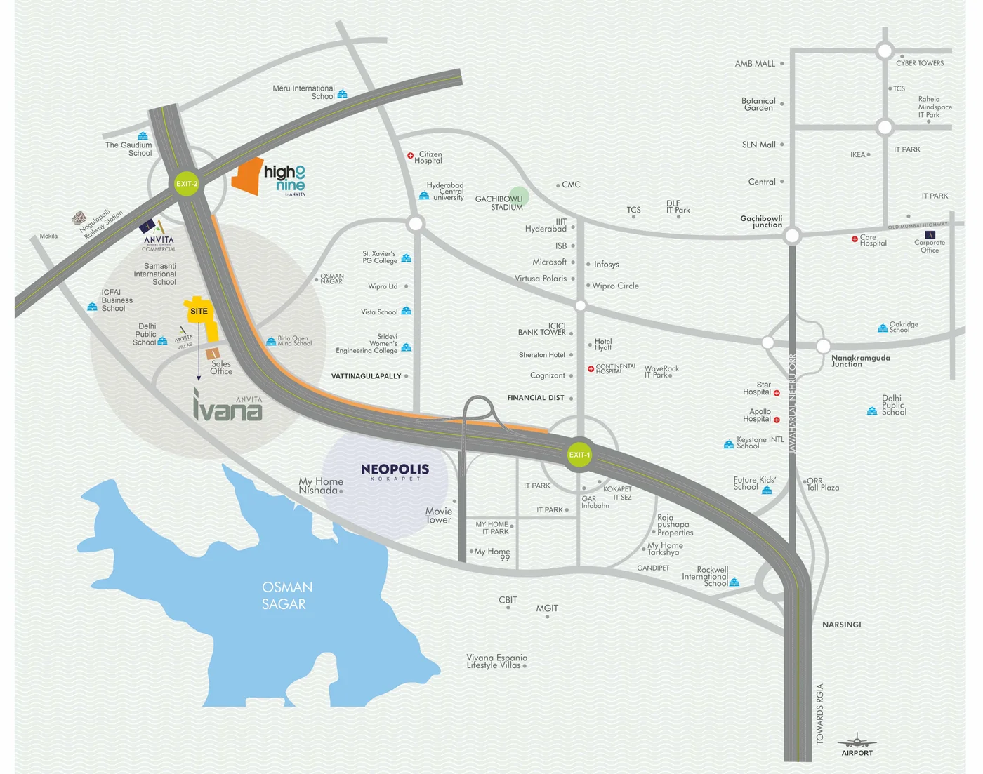 Anvita Ivana location and connectivity map, Kollur, Hyderabad