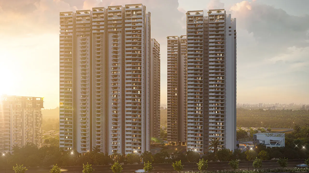 Anvita Ivana towers at sunset, Kollur, Hyderabad