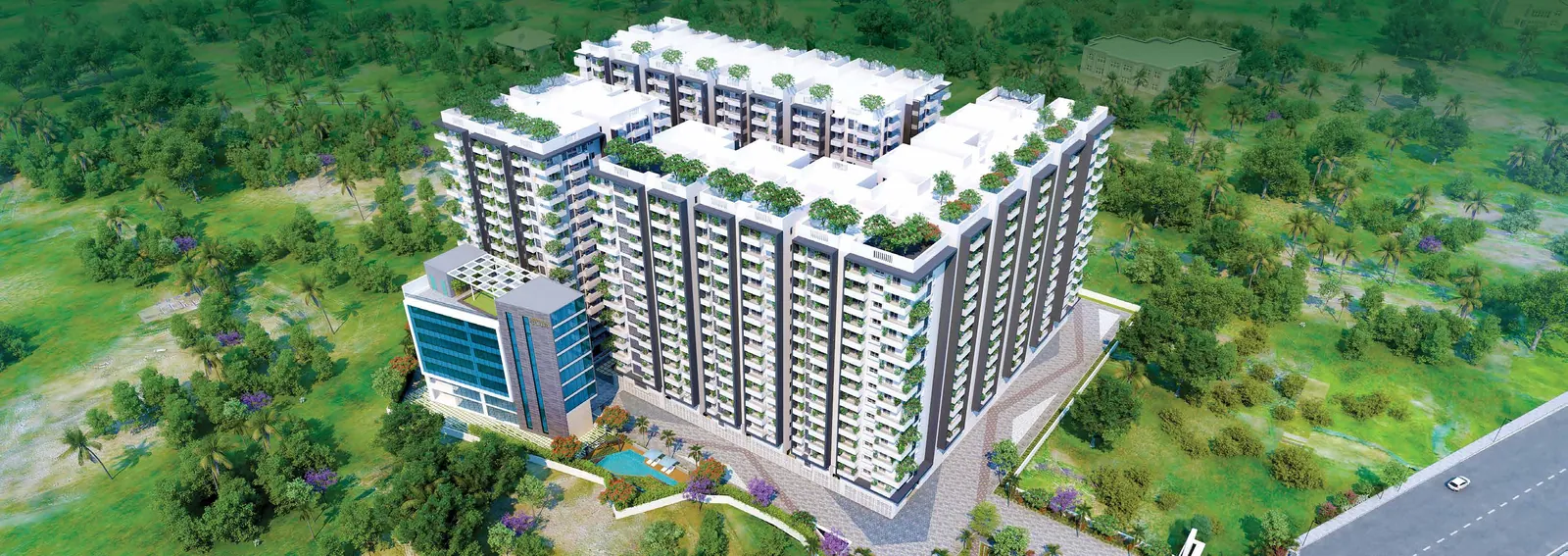 Aerial view of the Vaishnavi Houdini towers on 4.10 acres, flats for sale in Bandlaguda Jagir
