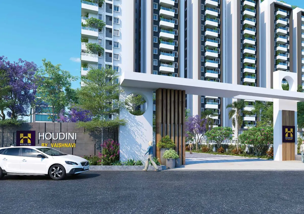 Houdini by Vaishnavi entrance gate and signage, Bandlaguda Jagir