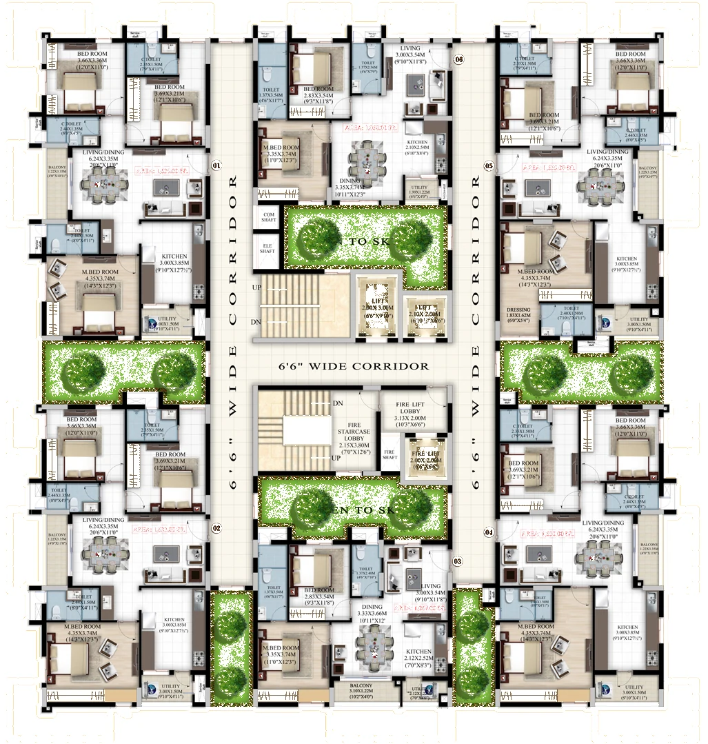 Tower Totem (Block B) typical floor plan, Vaishnavi Houdini apartments in Bandlaguda Jagir