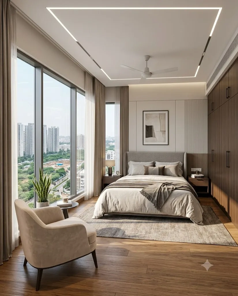 Flats in Gachibowli Hyderabad, sample 3 BHK bedroom with skyline view