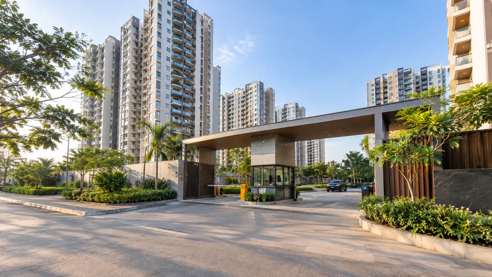 Flats in Gachibowli Hyderabad, gated community entrance