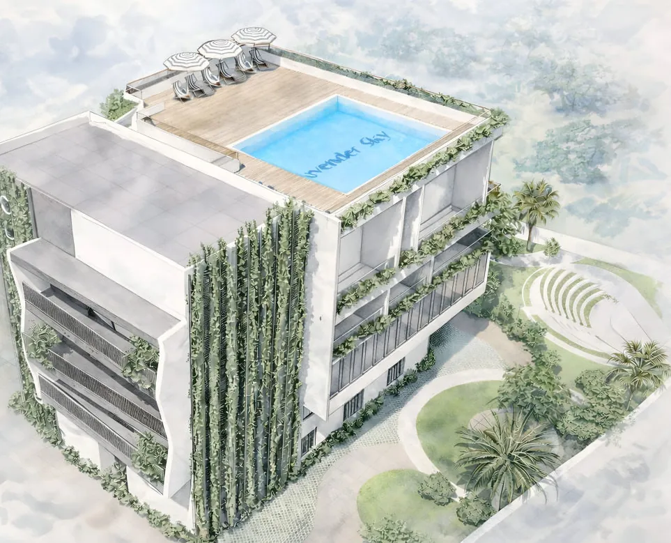 Lavender Sky clubhouse terrace swimming pool and amphitheatre