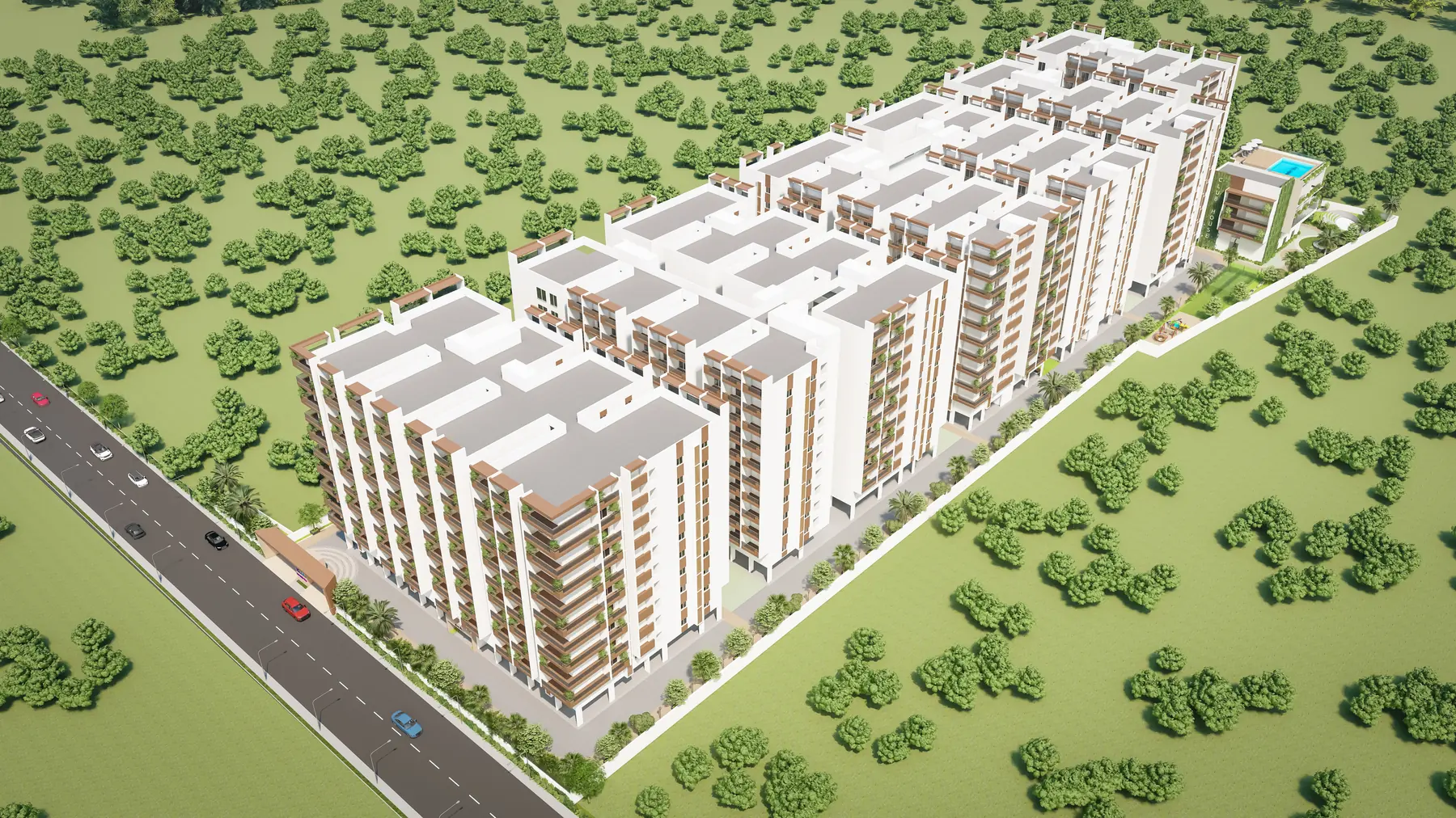 Aerial view of Lavender Sky five-block layout on 4.07 acres