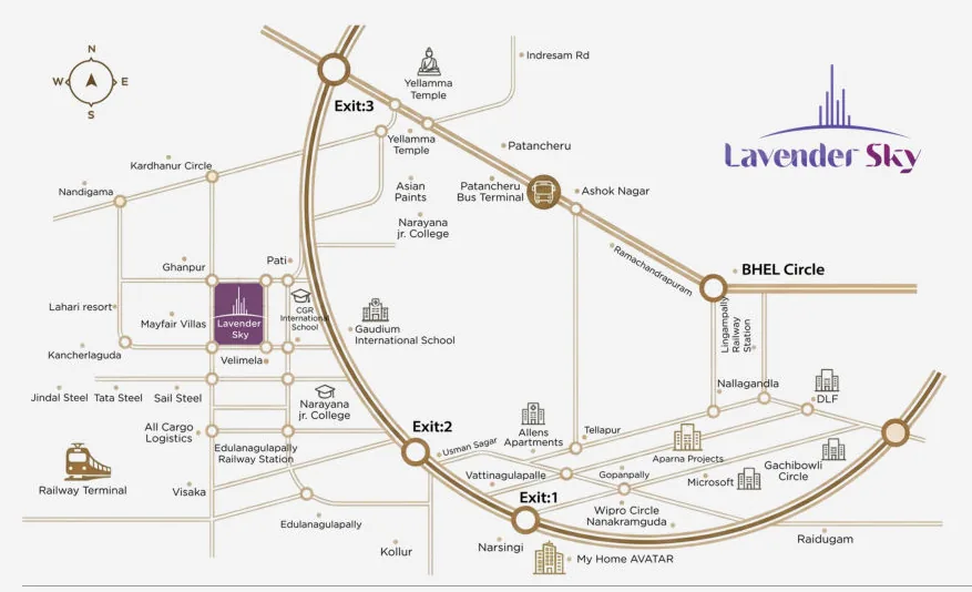 Lavender Sky project location map beside APR Praveen's Eterno in Velimela, Kollur