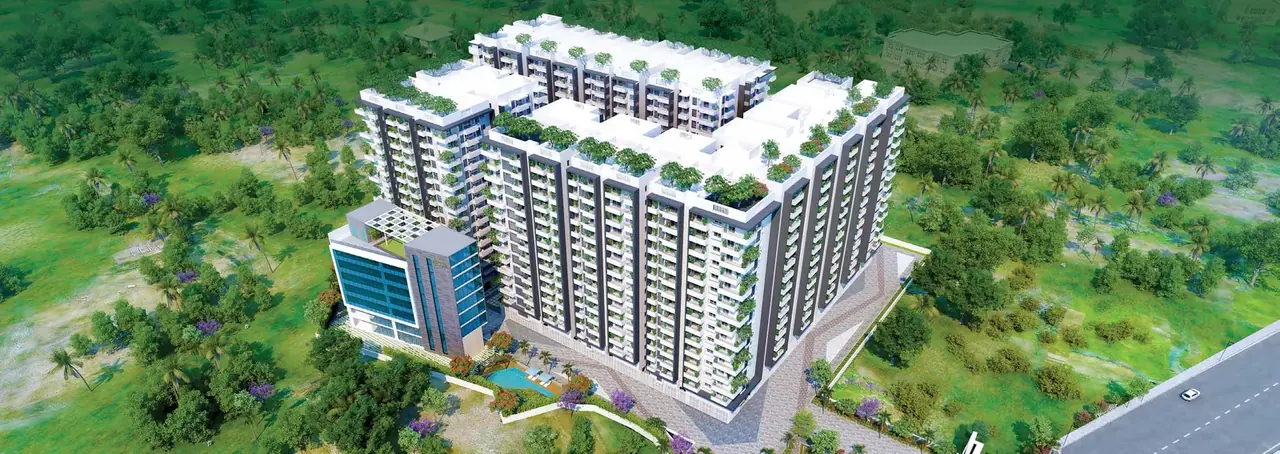 Aerial view of Vaishnavi Houdini gated community towers in Bandlaguda Jagir