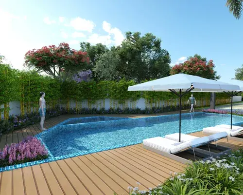 Swimming pool at Vaishnavi Houdini, a ready to move ORR-access project in Bandlaguda Jagir