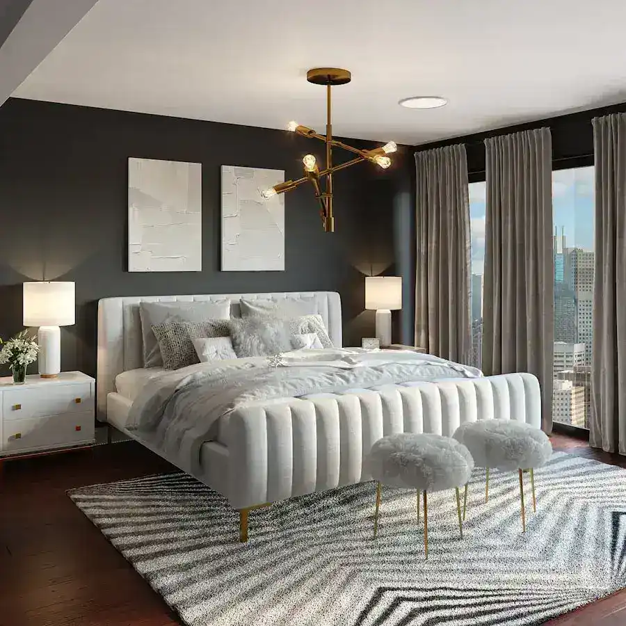 Villa for sale in Hyderabad bedroom interior with city view