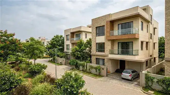 Multi storey villa corner facade with private balconies in Hyderabad